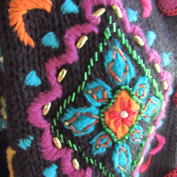 Funky Colorful Art-to-Wear Embroidered Cardigan Sweater Work in Progress Sz L - Picture 7 of 12